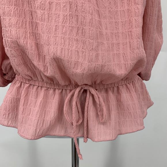BCX Top Womens S Small Peony Pink Cold Off Shoulder Drawstring Waist Tie Peplum - Picture 5 of 15